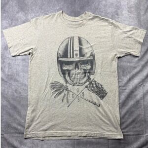 Quiksilver Mens Skull Motorcycle Helmet Graphic T-Shirt Beige Large